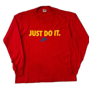 Vintage 80s Nike Just Do It Swoosh Logo Red Long Sleeve Size L USA